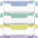 Ello Color Lock 3.4 Cup 10PC, 5 Pack Glass Meal Prep Sets Leak-Proof Glass Food Storage Containers with Airtight BPA-Free Plastic Lids, Dishwasher, Microwave, and Freezer Safe, Purple Rain (5 x 3.4 Cups)