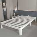 White 10 Inch Twin Bed Frames, Metal Bed Frame Twin Size with Anti-Slip Baffles, No Box Spring Needed, Rounded Corner Legs, Heavy Duty Steel Platform Support, Noise Free, Storage Space