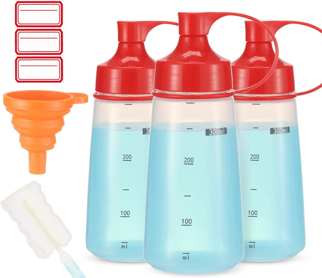 Condiment Squeeze Bottle for Sauces Wide Mouth, Plastic Squeeze Bottles for Condiments, Paint, Ketchup, Mustard, Oil, Resin, Baking, Cake Decorating, Cleaning, BPA Free-Food Grade (10 oz., 3, Count)
