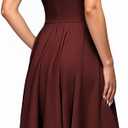 FENJAR Womens Elegance Audrey Hepburn Style Ruched Short Ruffle Sleeve Casual Swing A-line Dress(R-Wine-XXL) (XXL)