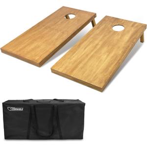 GoSports 4 ft x 2 ft Regulation Size Wooden Cornhole Boards Set with Light Brown Finish - Includes Carrying Case (Choose Your Colors) (No Bean Bags)