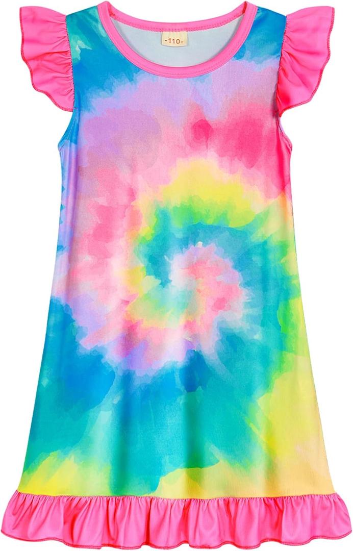 WonderBabe Girls Nightgown Nightdress Nightie Sleepwear Kids Pajamas Flutter Cute Short Sleeves Nightgowns for Little Girls size 6-7