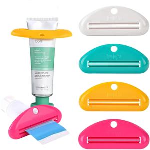 LOVEINUSA 4PCS Toothpaste Squeezer, Hanging Tube Squeezer Tool Multicolor Tubular Paste Dispenser for Saving Toothpaste Facial Cleanser Creams Paint
