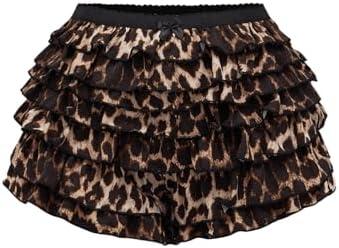 SOLY HUX Women's Y2k Leopard Print Mini Shorts Layered Ruffle Hem Low Waisted Shorts, size Large