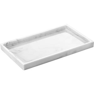 Bathroom Tray, Resin Countertop Vanity Tray Jewelry Storage Dresser Tray Kitchen Toilet Tank Tray Organizer for Candle Plant Perfume Shampoo Towel Home Decor, Medium, Marble White (10" x 6.1" x 0.8")
