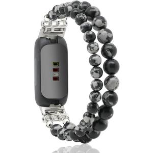 C&L Accessories Bracelets Compatible with Fitbit Inspire 3 Bands for Women Beaded Wristband Adjustable Gemstone Replacement Straps