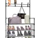 iMounTEK Coat Rack Entryway Hall Tree 5-Tier Dustproof Entryway Hall Tree Shoe Rack With 8 Removable Hooks Freestanding Shoe Storage Shelf Hat Clothes Organizer For Front Door Bedroom Entryway(Black)