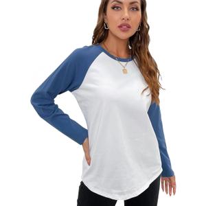 Long Sleeve for Women Crew Neck for Womens Basics Spliced Long Sleeves T-Shirts, XL