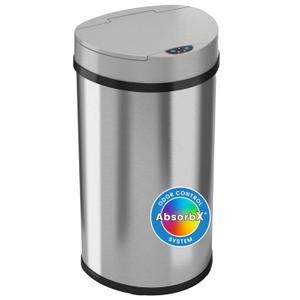 iTouchless 13 Gallon Kitchen Trash Can with Odor Control System, Stainless Steel Extra-Wide Opening Touchless Automatic Garbage Bin, Brshed Silver, Semi Round, Sensor