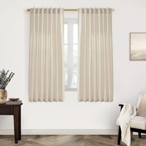 XTMYI 63 Inches Long Beige Country Curtains for Living Room,Sheer Linen Curtains for Bedroom (50"W x 63"L (Pack of 2))
