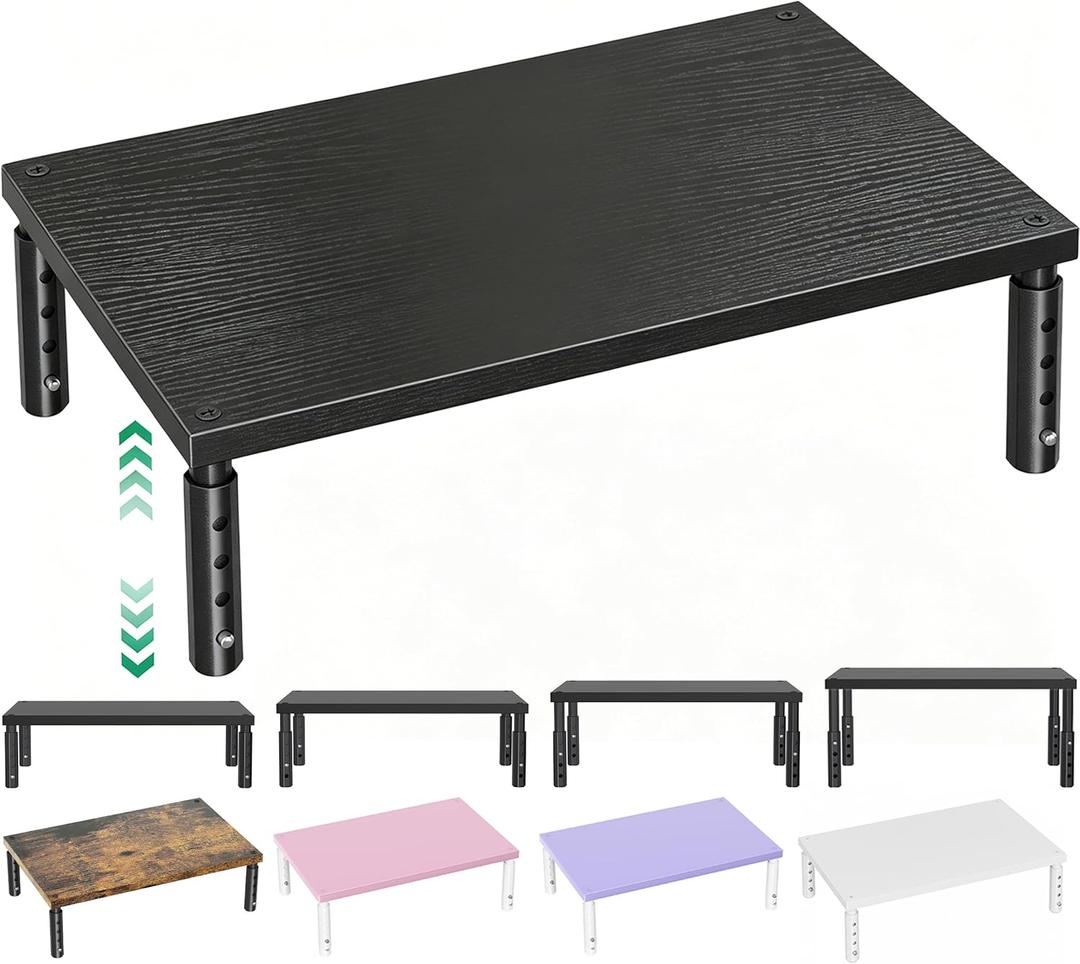 OPNICE Desk Organizers and Accessories, Adjustable Computer Monitor Stand Riser, Laptop Stand for Desk, Office Desk Accessories & Workspace Organizers for Home Office, Black Wood