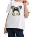 SHENHE Girl's Summer Graphic Tee Cut Out Shoulder Short Sleeve Asymmetrical Tshirt Top White 11Y