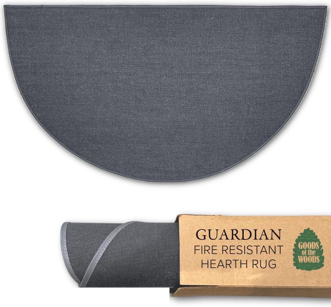 Charcoal 5 ft HalfRound Fiberglass Hearth Rug  Fireproof 1000F Protection, NFPA Class1 Certified, 50% Thicker, NonSlip Vinyl Backing  Indoor/Outdoor Fireplace