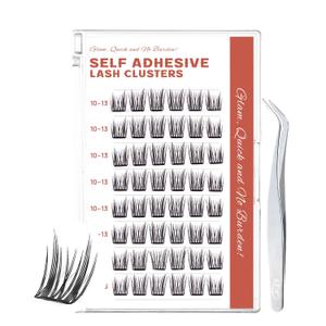 GAQQI Self Adhesive Lash Clusters, Pre Glued Eyelashes 10-14mm Wispy Cluster Lashes, Press On No Glue False Eyelashes, Strong Adhesive & Reusable GluelessPG4