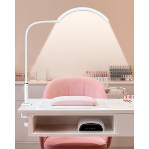 Professional Half Moon LED Desk Light for Nail Techs & Artists  Flexible Gooseneck Lamp with Clamp, 3 Color Modes & 5 Brightness Levels for Manicure, Tattoo, Beauty Work (White) (Matte White - Compact)