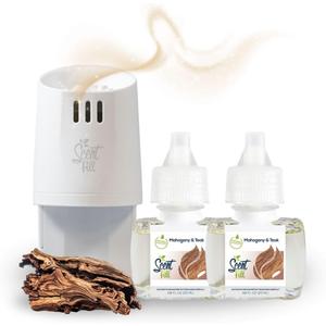 Scent Fill Mahogany Teak Plug in Air Freshener, Scented Oil Refills, 2 Refills + Diffuser (0.68 Fl Oz (2 Refills + Diffuser))