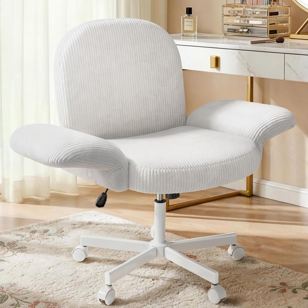 HUANUO Criss Cross Office Chair for Girls with Adjustable Armrests, White, 24.02" x 26.77" x 36.22"