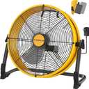 16" Battery Operated Floor Fan Compatible with Dewalt 20V Max Battery, Portable Fan with AC Adapter and USB Output, Metal Industrial High Velocity, Stepless Speed Cordless Fan for Jobsite Camping
