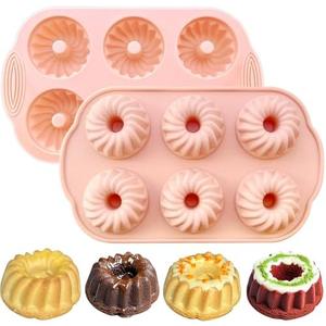 UOUYOO 2 Pcs Silicone Bundt Cake Pan Nonstick Mini Bundt Pans For Baking Cupcakes, Donuts, Chocolate Muffins, Brownies, Jelly