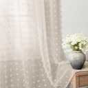 Guken Grommet Pom Pom Sheer Curtains 63 Inch Length 2 Panels for Living Dining Room Textured Curtain for Bedroom Light Filtering Semi Sheer Voile Boho Farmhouse Curtain Panels,Nature,W52xL63 (52"W x 63"L (Pack of 2), Nature - Grommet)