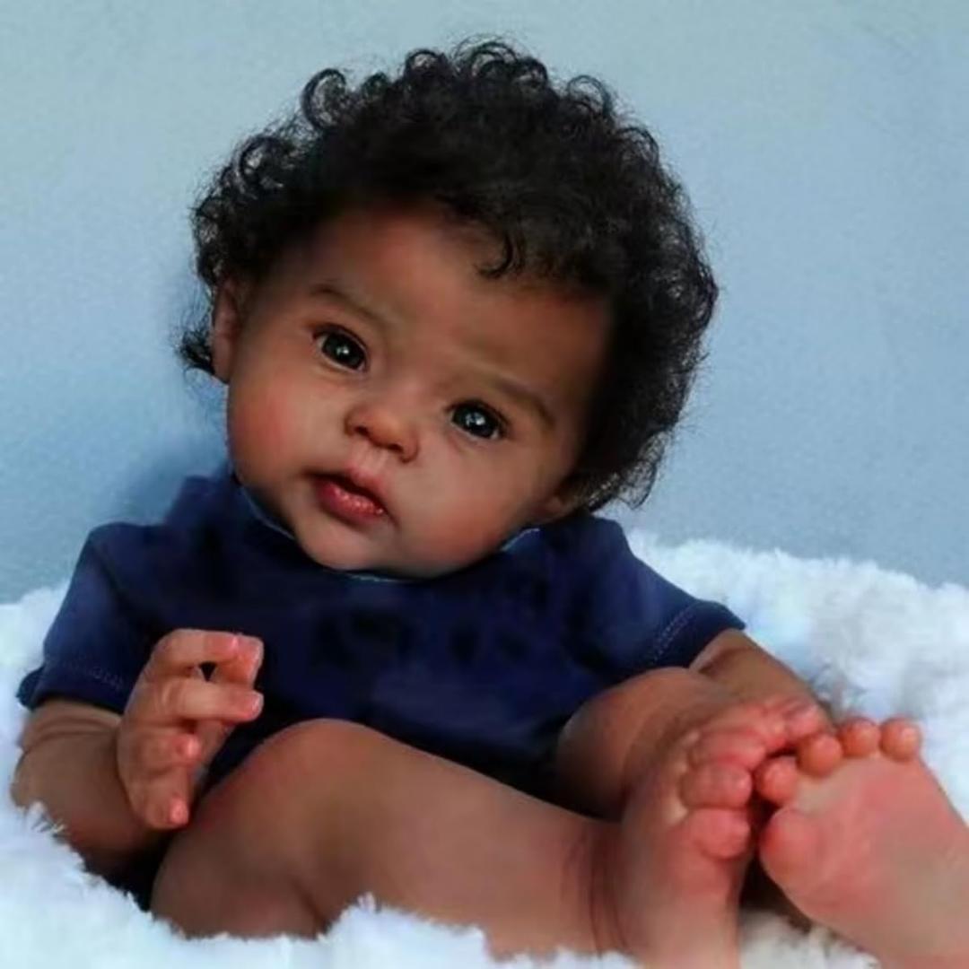 Lifelike Black Reborn Baby Dolls Boy 20 Inch Realistic Newborn Doll Brown Skin African American Baby Doll Curly Hair Toddler Baby Dolls that Look Real Reborn Babies Toys Gift for Kids