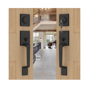 Goldenwarm Double Front Door Lock Set, Black Double Door Handle Set, Matte Black Double Door Handle with Dummy, Modern Double Front Door Hardware Set with Reversible Handle Lever