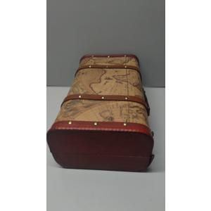 ELLDOO Vintage Wooden Storage Chest, Portable Decorative Luggage Suitcase, Treasure Chest Box with Map Pattern, Pirate Keepsakes Box for Gifts, Chest Storage Box for Decor Storage Travel