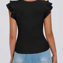 KIRUNDO Summer Sweaters for Women Lightweight 2025 Fall Ruffle Short Sleeve Business Casual Tops Slim Soft Knit T Shirts(Black, X-Large) (Black, XL)