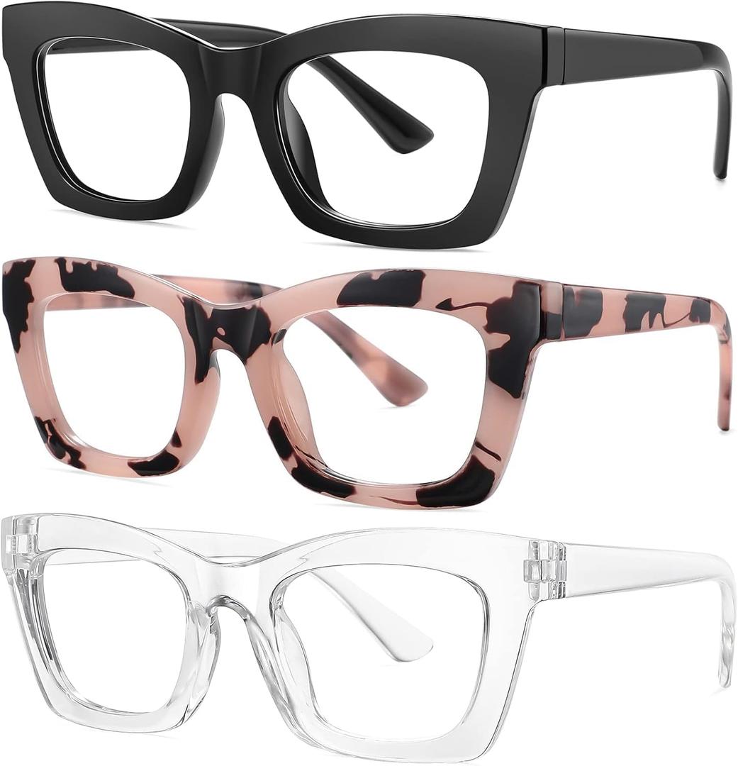 Okany Blue Light Blocking Glasses for Women Men Fashion Computer Screen Gaming TV Phones Anti Eyestrain & UV Glare Glasses 3 Pack (3 Pack Black + Leopard + White)