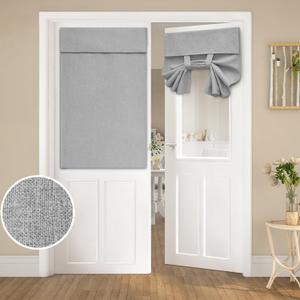 HOMEIDEAS Light Grey Blackout Linen French Door Curtains, Privacy Door Window Curtains, Modern Farmhouse Window Covering for Bedroom Decor, W26 x L40 Inch, 1 Panel