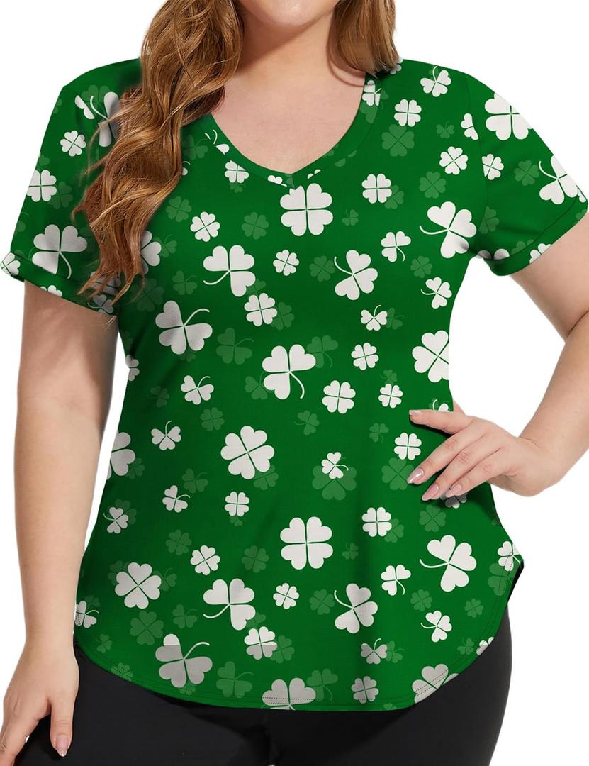 FOREYOND Plus Size Workout Tops for Women T Shirts Loose Fit V Neck Clothing Yoga Casual Summer (XXL)