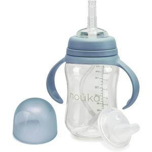 nouka Tritan Plastic Transitional Sippy Cup with Weighted Straw | Leak Proof and Easy Grip | Removable Handles | Wave