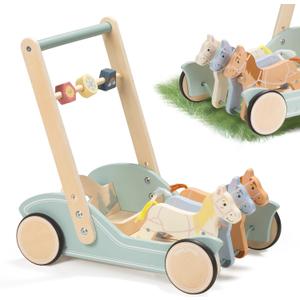 Giant bean Wooden Baby Push Walker for Boys Girls Ages 1-3, Galloping Ponies Push and Pull Activity Walker Adjustable Speed, Baby Push Walker Christmas Gift for Toddler Kids Motor Skills & Creativity