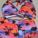 Womens High Waisted Swimsuits with Boy Shorts Brazilian Triangle Top Stripes Halter Bikini Two Piece Bathing Suits (Medium, Red Palm)