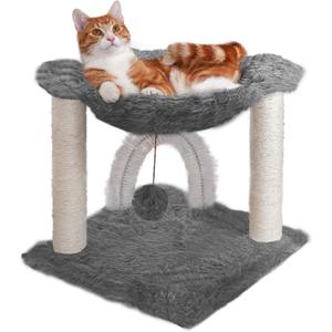 Furhaven 15.75" Tall Playground for Indoor Cats, Ft. Sisal Scratching Posts, Self-Grooming Brush, & Toy - Tiger Tough Hammock Interactive Playground - Silver, One Size