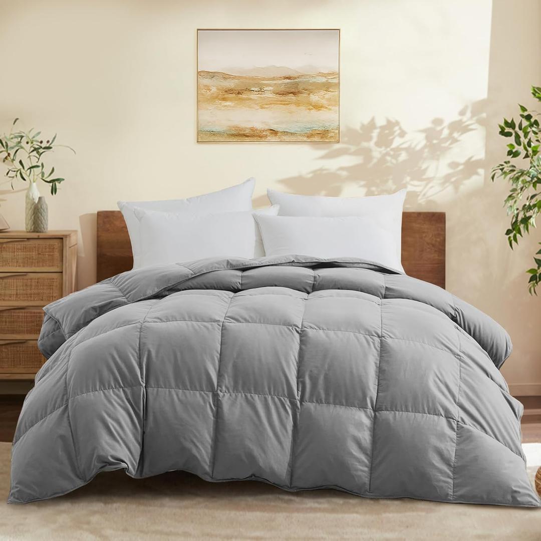 Joysoul King Size Down Comforter - All Season Ultra Soft Goose Down & Feather Fiber Fill, Luxury Hotel Dark Gray Duvet Insert with Corner Tabs (104" X 88")