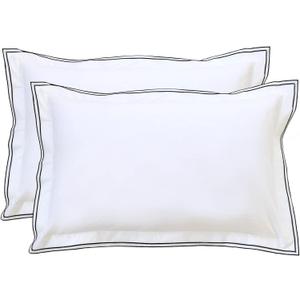 Set of 2 Elegant Embroidery Pillowcases, King Size, 100% Cotton - White Good Feeling Shams, Elegant Trims, Softer and Breathable Pillow Covers, 20x36 inches