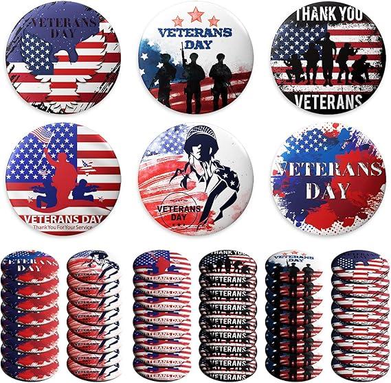48 Pcs Veteran Button Pins, Veterans Day American Flag Lapel Pins Veterans Day Gifts, Veterans Day Decorations for Men Patriotic Accessories Costume Decorations