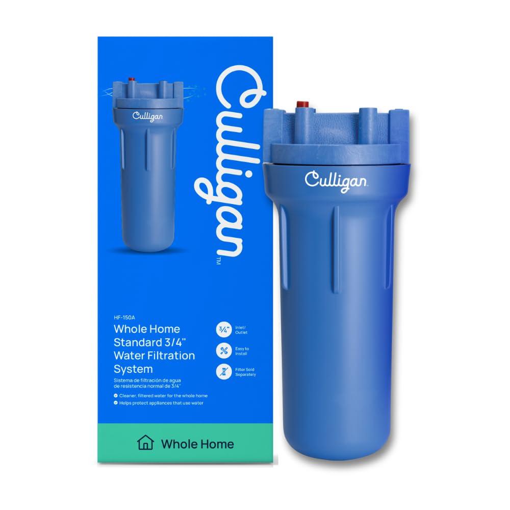 Culligan HF-150A Whole House Water Filter Housing - 3/4" Inlet/Outlet, Standard Duty, Sediment Water Filtration System, UV-Resistant Opaque Design, Pressure Relief Valve, NSF Certified