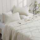 Oli Anderson Queen Quilt Set, Beige Lightweight Soft Bedspread Coverlet, Basket Weave Pattern Bedding, 3PCS Modern Geometric Stitching Textured Comforter Sets (1 Quilt and 2 Pillow Shams)