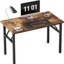 Need 39.4 Inch Folding Desk for Small Spaces, Home Office Computer Desk with Rustic Brown Tabletop & Black Metal Frame, Foldable Writing Table for Study, Bedroom, Dorm Room & Student