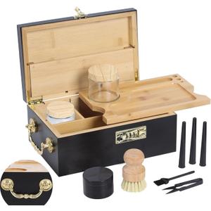 Bamboo Box Tray Set with Combination Lock  Includes Tray, Glass Jars & Accessories, Lockable Organizer with Exquisite Handles, Great for Home Storage and Gift Giving (Black)