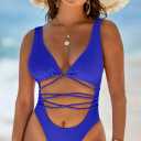 Sovoyontee 2026 Women's Sexy Cheeky One Piece Swimsuits High Cut Thong Bikini Bathing Suit Monokini (Blue, L)