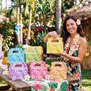 AmazingSpark 48 Pack Hibiscus Floral Gift Boxes with Handles, 5.9 x 3.54 x 3.54 Inch Hawaiian Tropical Treat Gable Boxes for Hawaiian Luau Theme Party Favor Supplies
