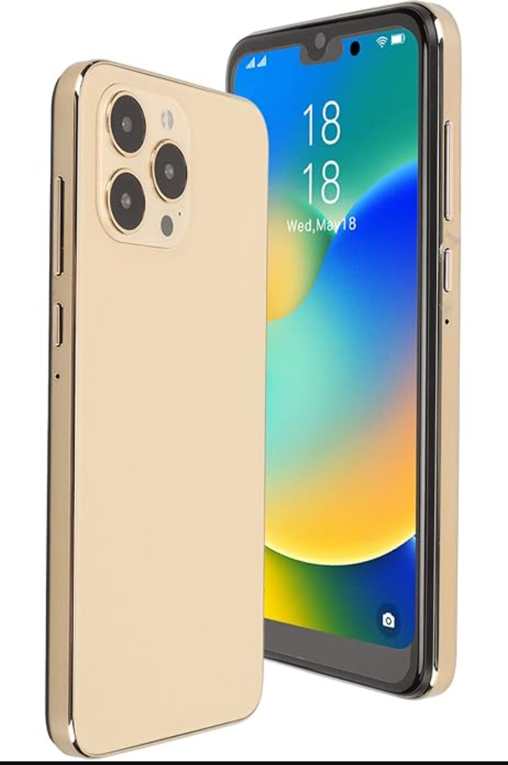 iP14 Pro Unlocked Smartphone for 11.0, 4G Dual SIM Phone, 4GB 32GB ROM Cell Phones Unlocked, 6.1 HD Screen, Face Unlock, 6800mAh, 8MP 16MP, Gold