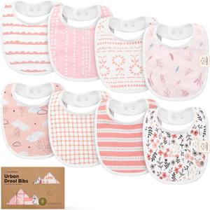 8-Pack Organic Baby Bibs for Boys, Girls - Soft Cotton Drooling and Teething Bibs for Baby Girl & Boy, Extra Absorbent, Easy To Clean & Put On for Toddler, Newborn, Infant 0-24 Months (Sweet Charm)