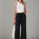 GRAPENT Wide Leg Pants Woman Linen High Waisted Pull On Flowy Casual Baggy Drawstring Palazzo Trousers Pants Resort Wear (Black, XS)