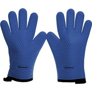 KITCHEN PERFECTION XL Silicone Smoker Oven Gloves-Extreme Heat Resistant BBQ Gloves-Handle Hot Food Right on Your Grill Fryer&Pit|Waterproof Grilling Cooking Baking Mitts|Superior Value Set+3 Bonuses (Classic Blue)