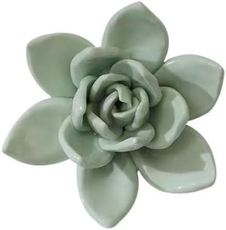 Succulent Plant, 3.54" Ceramic Wall Decor Artificial 3D Flower Wall Art, Handmade 3D Wall Art Hanging Sculpture, Porcelain Flower Wall Decor (Light Green)