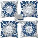 Qahing Pack of 4 Outdoor Waterproof Pillow Covers 18x18 Decorative Outdoor Throw Pillows Garden Square Cases for Patio Furniture, Couch, Tent Sunbrella, Bench, Blue Grey